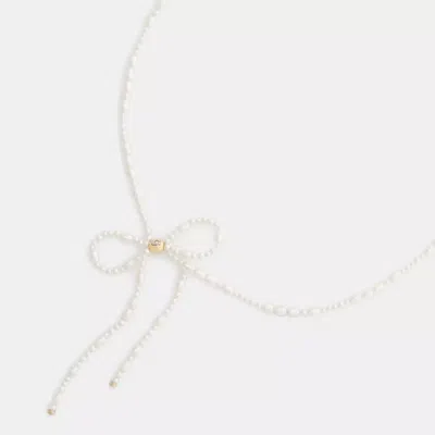 Coach Pearl Bow Choker Necklace In Metallic