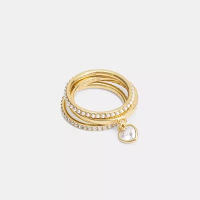 Coach Pearl Heart Ring Set In Gold/pearl