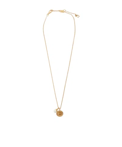 Coach Logo-pendant Pearl-detail Necklace In Transparent