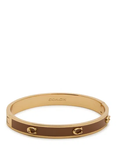Coach Pegged Logo Enamelled Bracelet In Brown