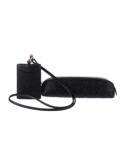 Pre-owned Coach Pencil Case And Id Lanyard Set In Black