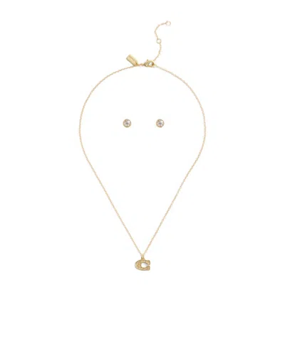 Coach Pendant Necklace And Earrings Two-piece Set In Yellow