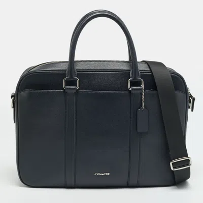 Pre-owned Coach Perry Slim Navy Blue Leather Laptop Bag
