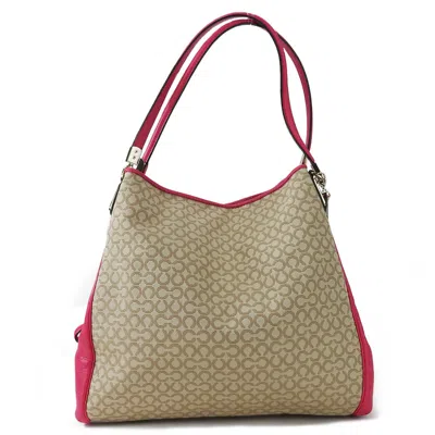 Pre-owned Coach Pink Beige Canvas Leather Tote Bag ()