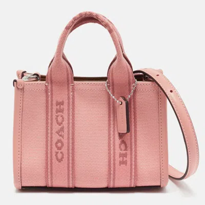 Pre-owned Coach Pink Canvas And Leather Mini Smith Tote