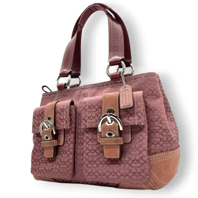 Pre-owned Coach Pink Canvas Leather Suede Shoulder Bag Tote Bag () In Multi