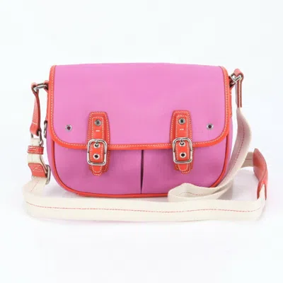 Pre-owned Coach Pink Color Leather Canvas Handbag Shoulder Bag () In Multi