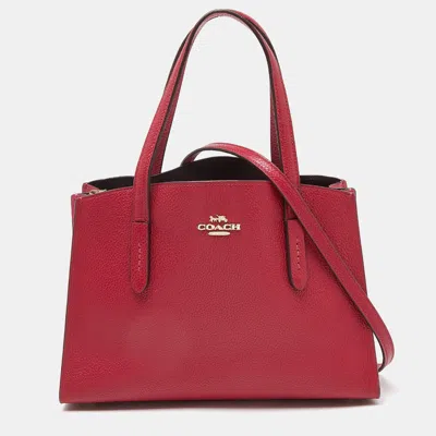 Coach /pink Grained Leather Charlie Carryall Tote In Red