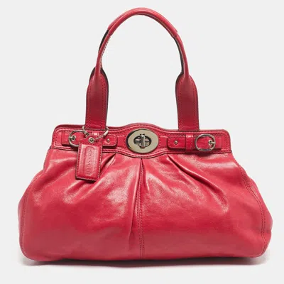Coach Pink Leather Pleated Garnet Shoulder Bag In Red