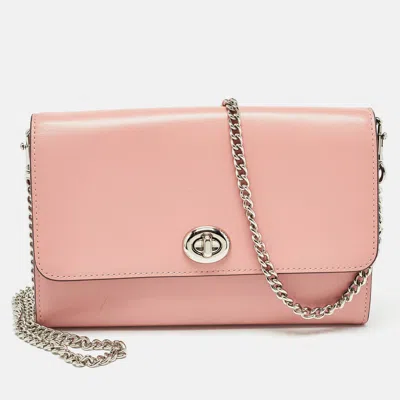 Pre-owned Coach Pink Leather Ruby Chain Clutch