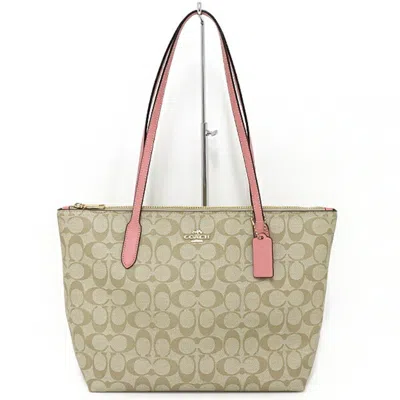 Pre-owned Coach Pink Pvc Coated Canvas Leather Shoulder Bag Tote Bag () In Multi