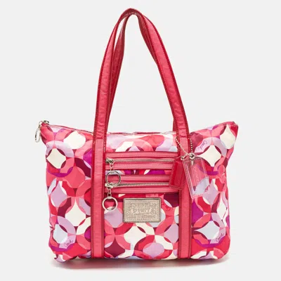 Pre-owned Coach Pink Signature Satin And Patent Leather Tote In Multicolor
