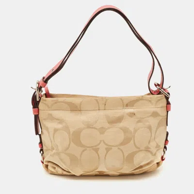 Pre-owned Coach Pink/beige Signature Canvas Shoulder Bag
