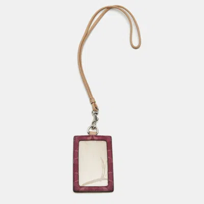 Pre-owned Coach Pink/beige Signature Coated Canvas Lanyard Id Card Holder