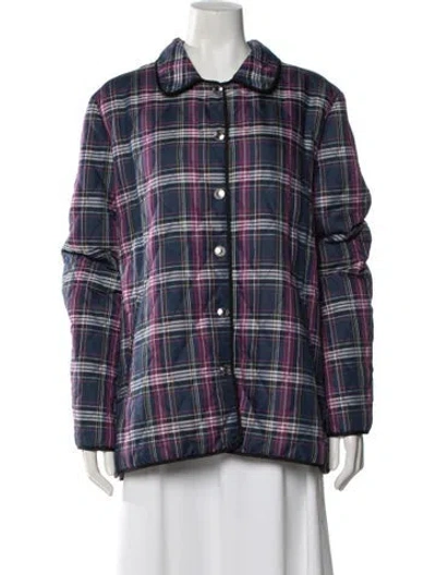 Pre-owned Coach Plaid Print Coat In Blue