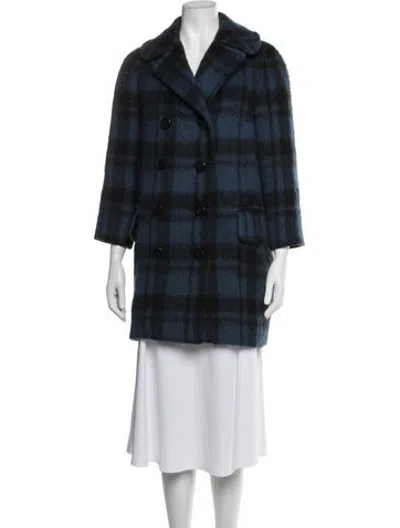Pre-owned Coach Plaid Print Coat In Blue