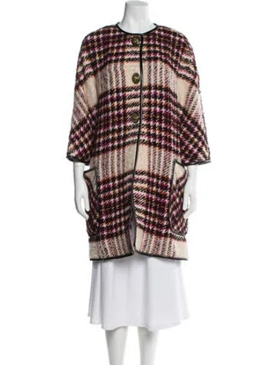 Pre-owned Coach Plaid Print Coat In Neutral