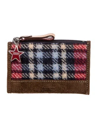Pre-owned Coach Plaid Print Coin Pouch In Brown