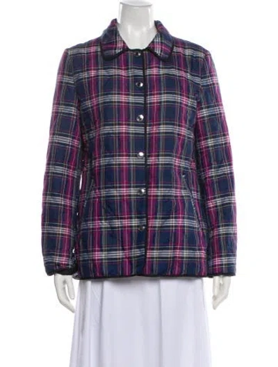 Pre-owned Coach Plaid Print Jacket In Blue