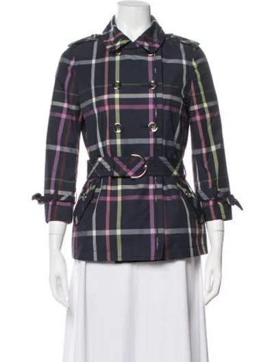 Pre-owned Coach Plaid Print Jacket In Blue