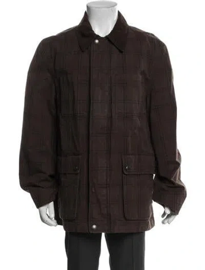 Pre-owned Coach Plaid Print Puffer Coat In Brown