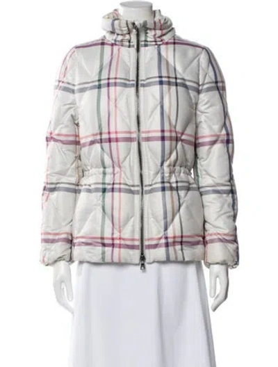 Pre-owned Coach Plaid Print Puffer Jacket In White