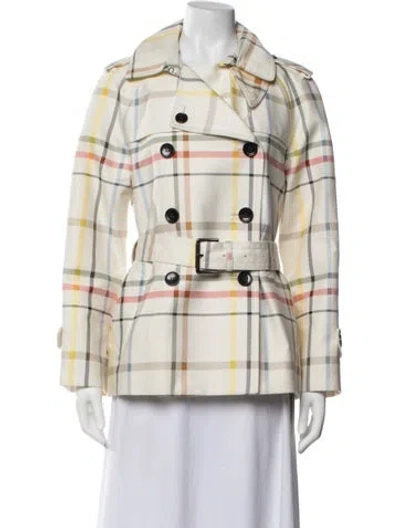 Pre-owned Coach Plaid Print Trench Coat In Neutrals
