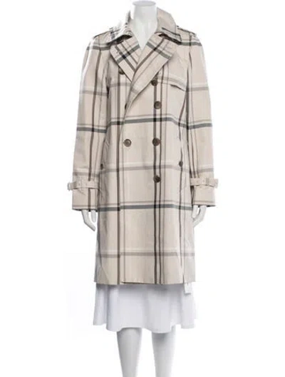 Pre-owned Coach Plaid Print Trench Coat W/ Tags In Brown/neutrals