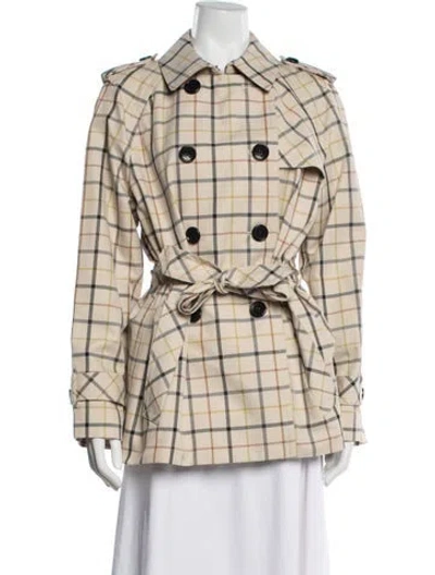 Pre-owned Coach Plaid Print Trench Coat W/ Tags In Neutrals
