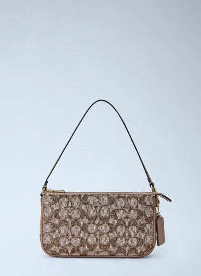 Coach Plaza Shoulder Bag In Crystal Signature Jacquard In Brown