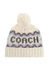 Coach Pompom Patterned Hat In Neutral