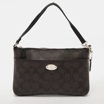 Pre-owned Coach Pop Black/brown Signature Coated Canvas Wristlet Pouch