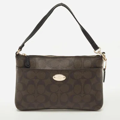 Coach Pop Black/brown Signature Coated Canvas Wristlet Pouch