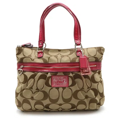 Pre-owned Coach Poppy Beige Pink Signature Line Shoulder Bag Tote Bag ()