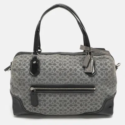 Coach Poppy Grey/black Canvas And Patent Leather East West Satchel