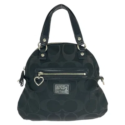 Coach Poppy Signature Canvas Patent Leather Tote Bag In Black