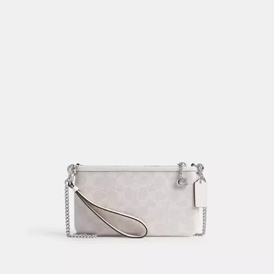 Coach Pouch Bag In Signature Canvas In Silver/white Chalk