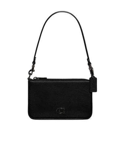 Coach Pouch Grained-leather Shoulder Bag In Black