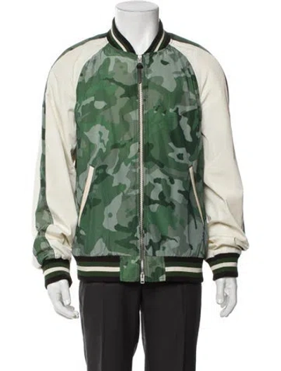 Pre-owned Coach Printed Bomber Jacket In Green