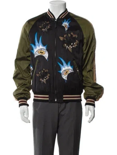 Pre-owned Coach Printed Bomber Jacket In Green