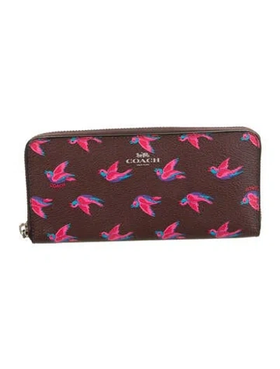 Pre-owned Coach Printed Continental Wallet In Burgundy