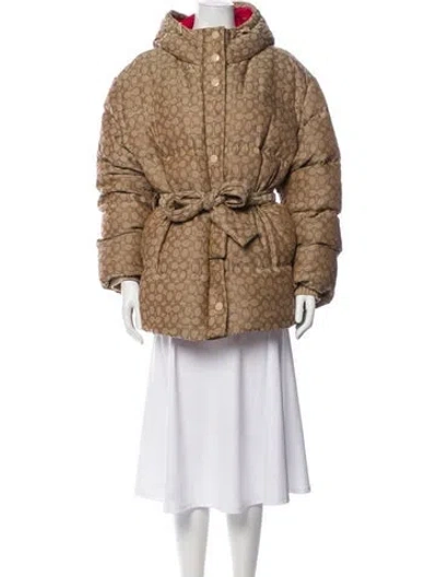 Pre-owned Coach Printed Down Coat In Neutral