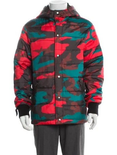 Pre-owned Coach Printed Puffer Coat In Red