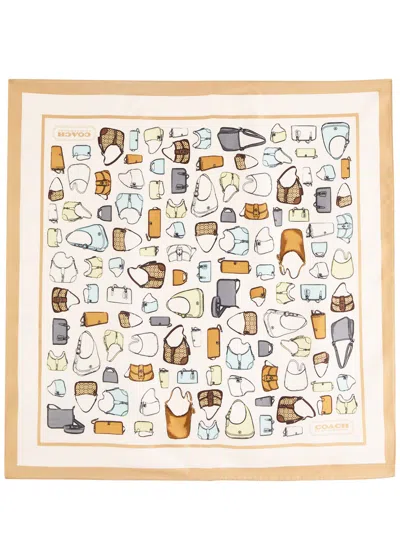 Coach Printed Silk Bandana Scarf In White