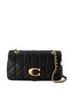 Coach Tabby 26 Black Quilted Crossbody Bag With Chain-link Leather Shoulder Straps And Logo Plaque On The 