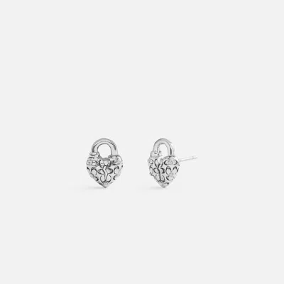 Coach Quilted Broken Heart Lock Stud Earrings In Metallic