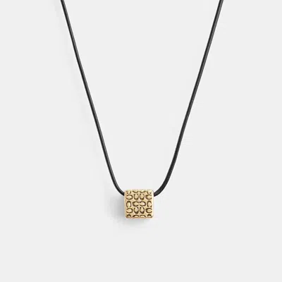 Coach Quilted Cube Leather Pendant Necklace In Gold/black