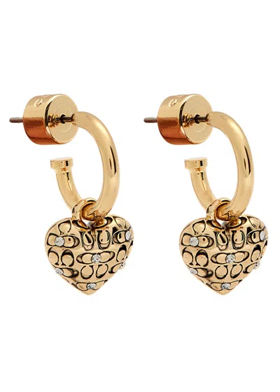 Coach Quilted Heart Hoop Earrings In Gold