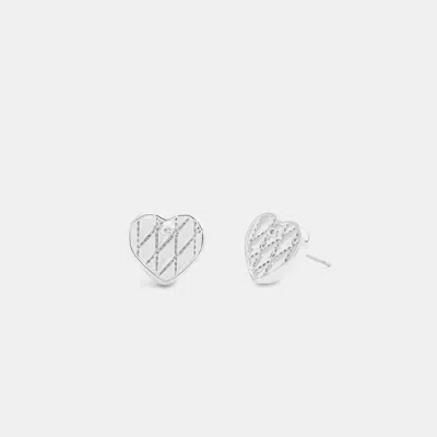 Coach Quilted Heart Stud Earrings In Metallic