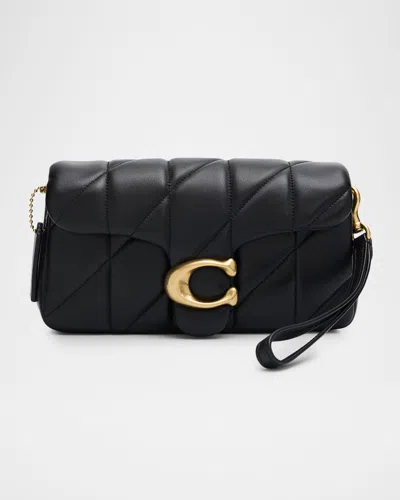Coach Tabby 20 Black Quilted Shoulder Bag With Chain-link Leather Shoulder Straps And Logo Plaque On The F